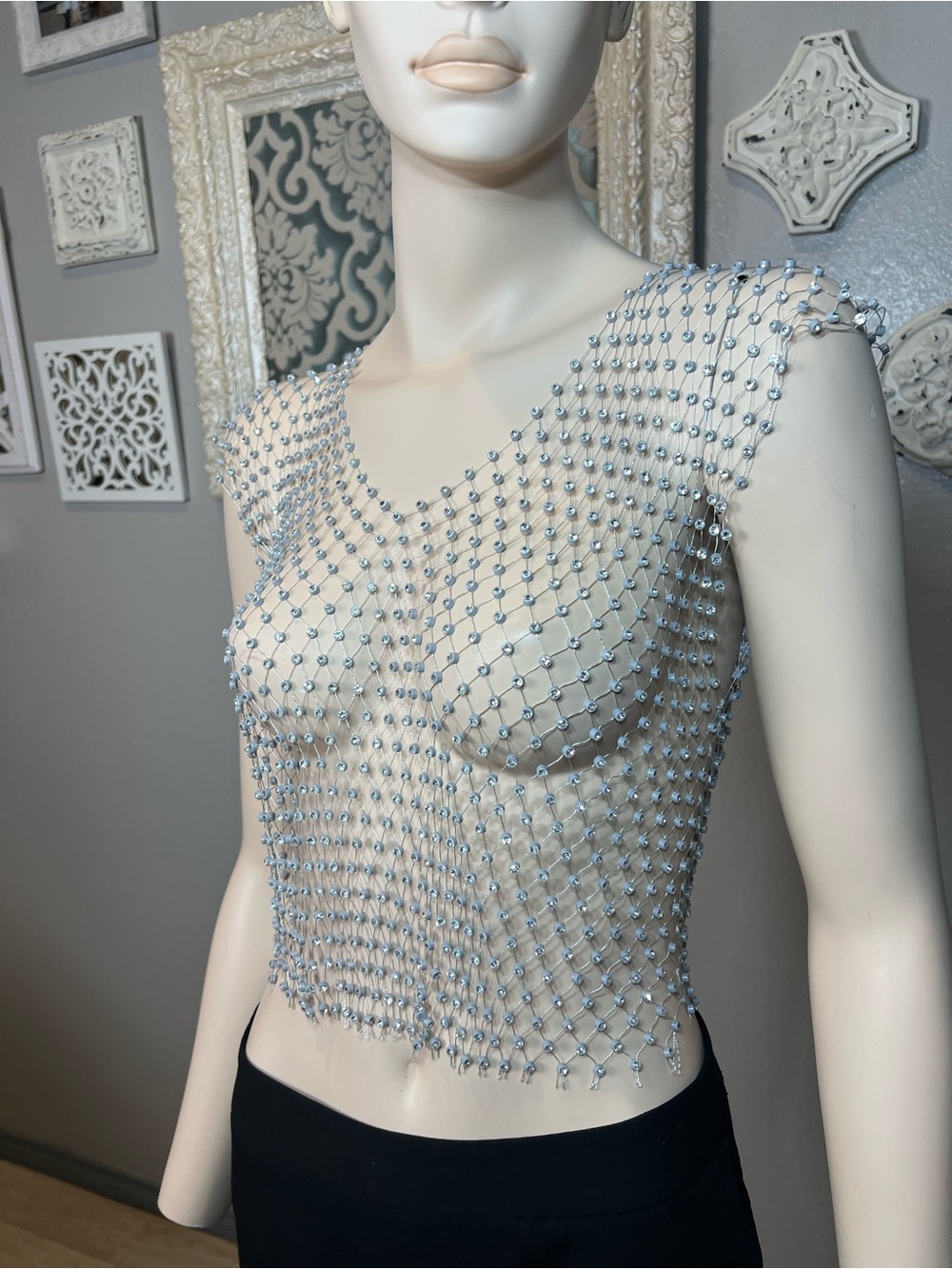 Crystal Mesh Crop Top - Silver - Picture 6 of 8
